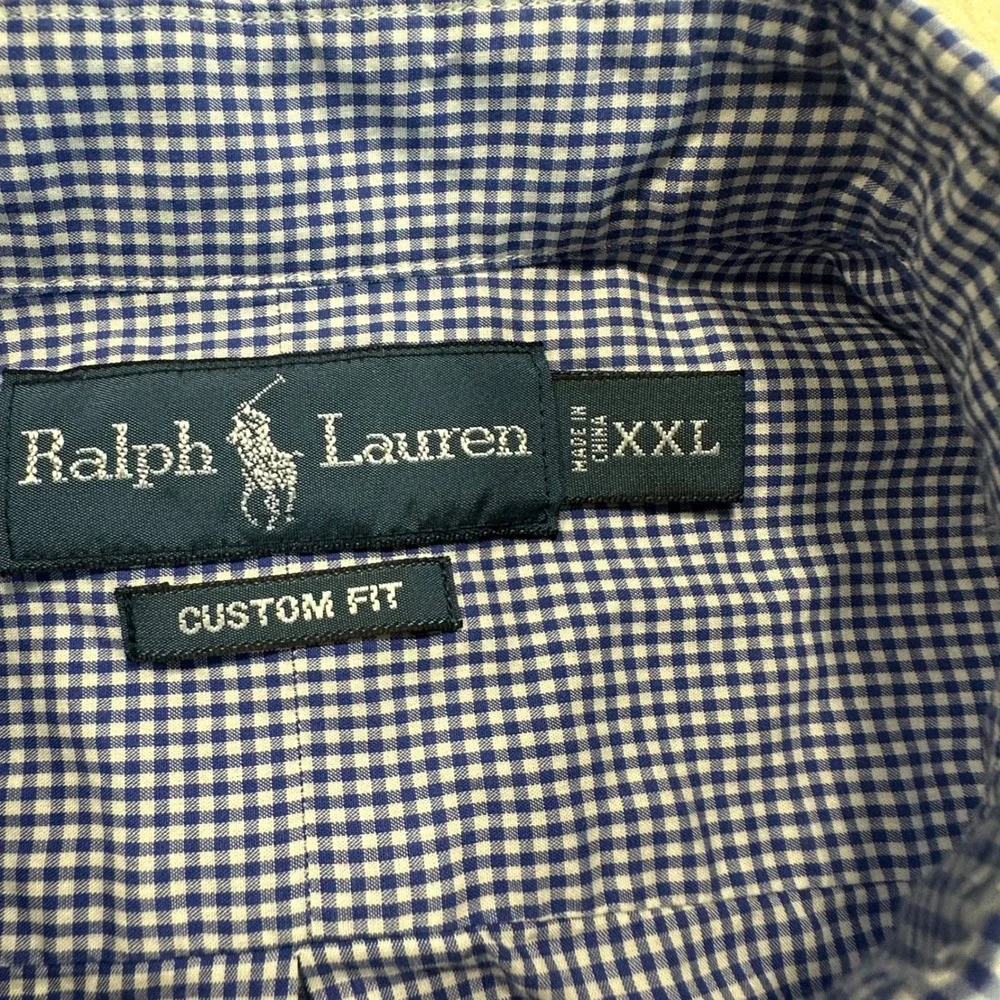 Polo Ralph Lauren Mens XXL Custom Fit Gingham Check Button Down Shirt Blue White
